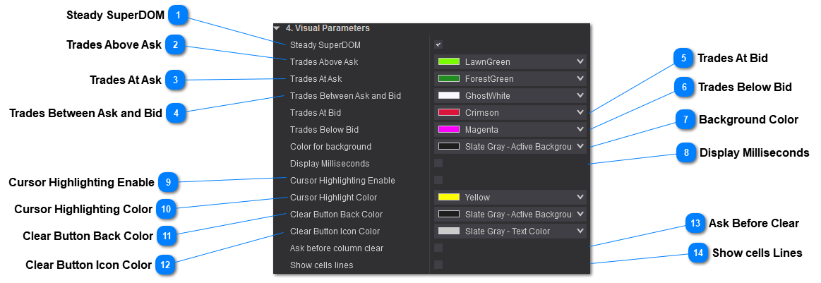 Time and Sales Visual Parameters